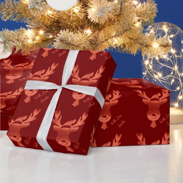 Papel De Presente Elegante Red Reindeer - Padrão de Natal Bonito (Feriados)