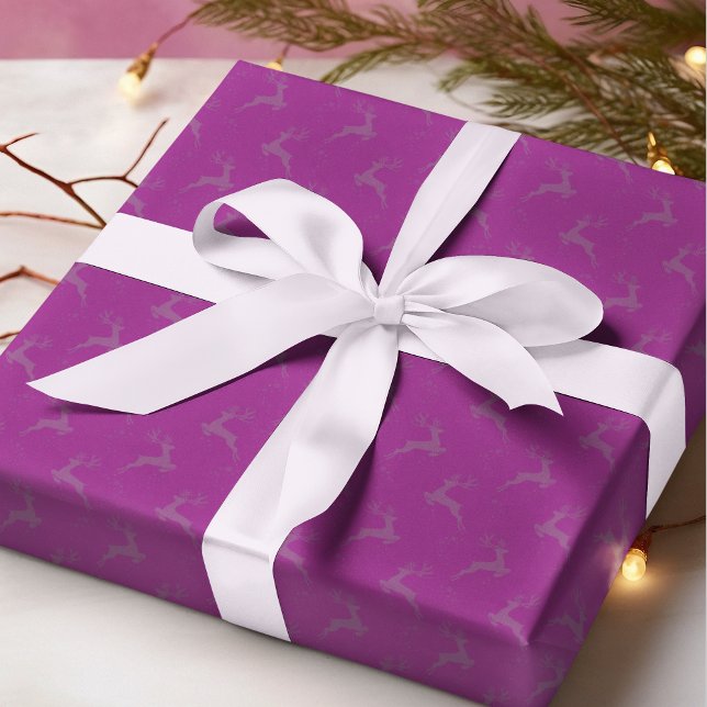 Papel De Presente Elegante Reindeer Raspberry Monotone Natal (Criador carregado)