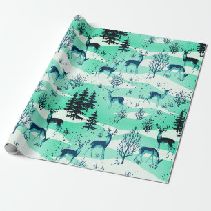 Papel De Presente Elegante Renaquim Azul Água Veado da Floresta