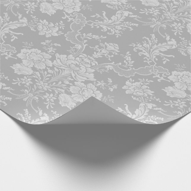 Papel De Presente Elegante Romântico Cinza Floral Chic (Ponta)