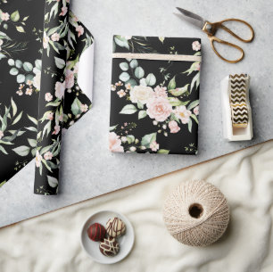 Papel De Presente Elegante Rosa Bege Eucalipto Preto