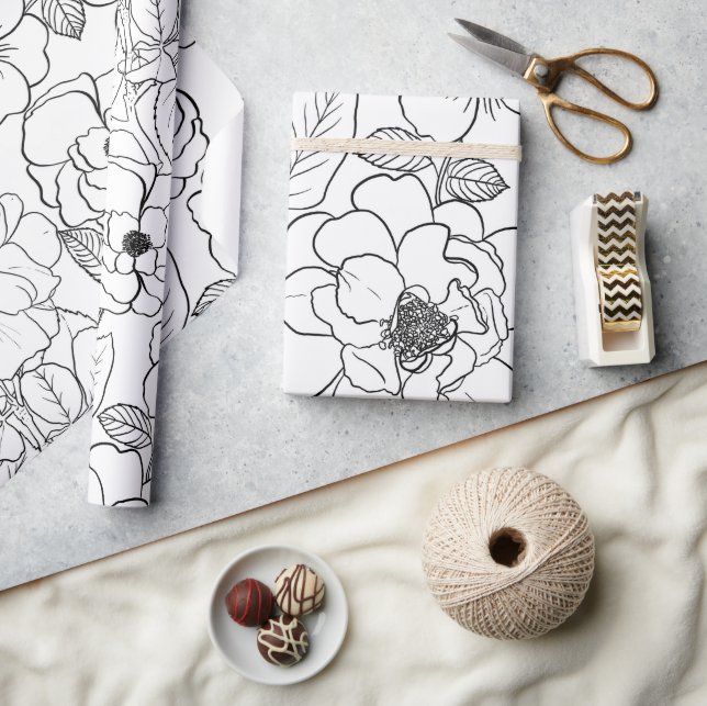 Papel De Presente Elegante Rosa Branco Arte Floral (Artesanato)