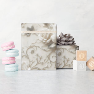 Papel De Presente Elegante Rosa de Marfim com desenho Floral Pratead