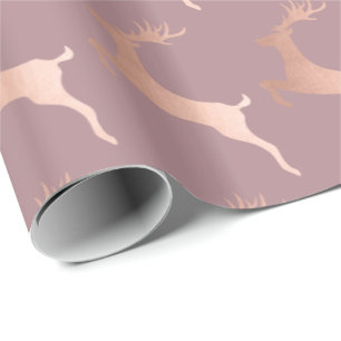 Papel De Presente Elegante Rosa Dourado de Reindeer de Natal Padrão