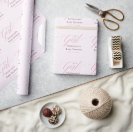 Papel De Presente Elegante Rosa É Uma Menina Chá de Bebê