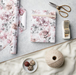 Papel De Presente Elegante Rosa Floral Rosa