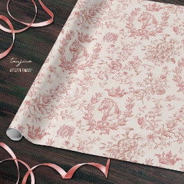 Papel De Presente Elegante, Rosa-Rosa, Beige Equestre, Toile Floral 