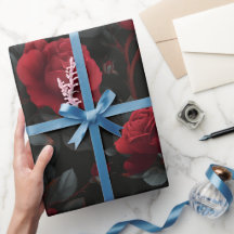 Elegante Rosa Vermelha Escura Padrão Floral Preto