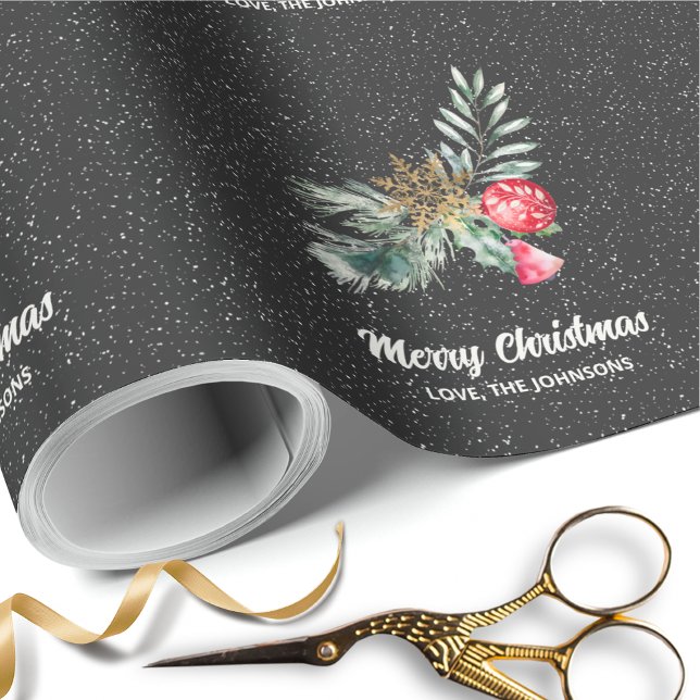 Papel De Presente Elegante Roteiro de Natal de Floco de Neve Preto (Criador carregado)