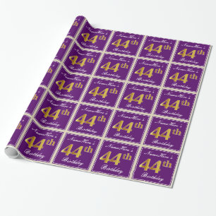 Papel De Presente Elegante, Roxo, 44 Faux Dourado Aniversário + Nom