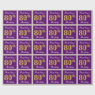 Papel De Presente Elegante, Roxo, 80 Faux Dourado Aniversário + Nom