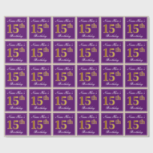Papel De Presente Elegante, Roxo, Falso Dourado Aniversário de 15 an
