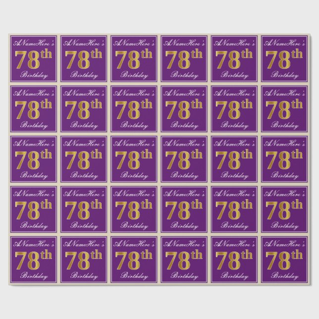 Papel De Presente Elegante, Roxo, Falso Dourado Aniversário de 78 an (Aberto)