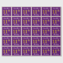 Papel De Presente Elegante, Roxo, Faux Dourado 11 Aniversário + Nome