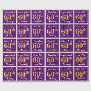 Papel De Presente Elegante, Roxo, Faux Dourado 60º Aniversário + N