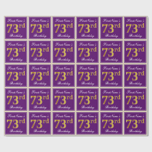 Papel De Presente Elegante, Roxo, Faux Dourado 73º Aniversário + Nom