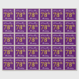 Papel De Presente Elegante, Roxo, Faux Dourado 78º Aniversário + Nom
