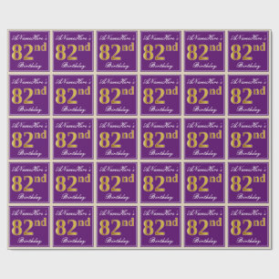 Papel De Presente Elegante, Roxo, Faux Dourado 82º Aniversário + N