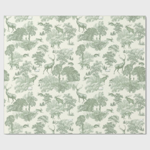 Papel De Presente Elegante Sage Green Deer Woodland Toile