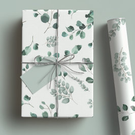 Papel De Presente Elegante Sage & Verde Floresta Eucalipto Aquarela