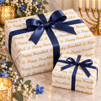Papel De Presente Elegante Script Ouro Feliz Hanukkah Estrela de Dav
