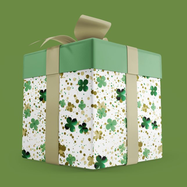 Papel De Presente Elegante Shamrock verde e Dourado (Elegant Glitter Shamrock Green and Gold Wrapping Paper)