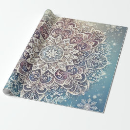 Papel De Presente Elegante Snowflake Mandala em matizes congelados