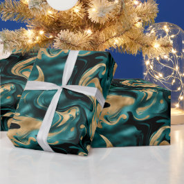 Papel De Presente Elegante Teal Derretido e Folha de Ouro Aniversári