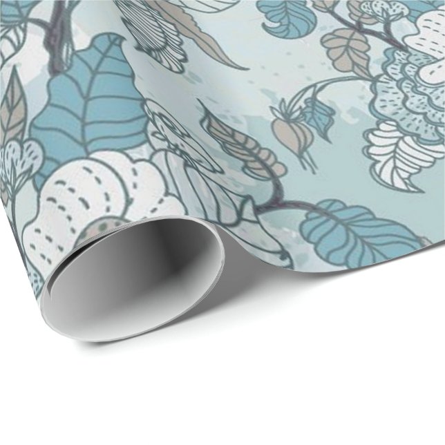 Papel De Presente Elegante Teal & White Floral Wrappaper (Ponta do rolo)