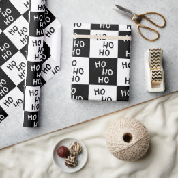 Papel De Presente Elegante Tipografia de Natal Preto e Branco Modern