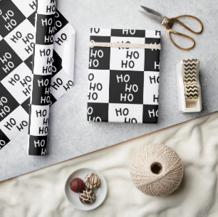Papel De Presente Elegante Tipografia de Natal Preto e Branco Modern