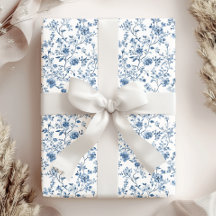 Elegante Toile Botânica Floral Azul Branco Vintage