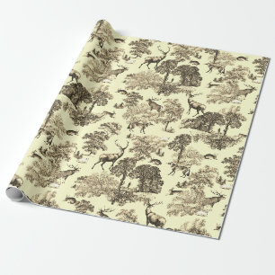 Papel De Presente Elegante Toile de Caça Vintage Veado Raposa Lebre 