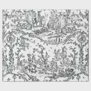 Papel De Presente Elegante Toile de País Francês Preto e Branco Vint