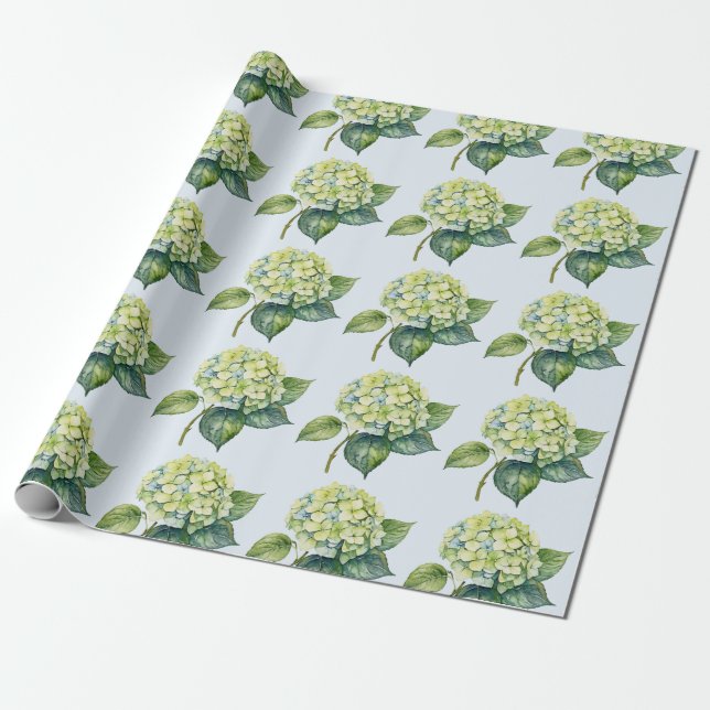 Papel De Presente Elegante Trendy Watercolor Hydrangea Floral (Desenrolado)