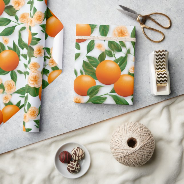 Papel De Presente Elegante Valencia Orange Floral (Artesanato)