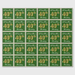 Papel De Presente Elegante, verde, aniversário de 40 anos do ouro d