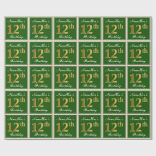 Papel De Presente Elegante, verde, aniversário do ouro do falso 12o
