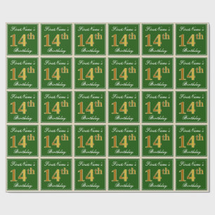 Papel De Presente Elegante, verde, aniversário do ouro do falso 14o