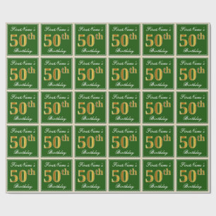 Papel De Presente Elegante, verde, aniversário do ouro do falso 50t