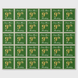 Papel De Presente Elegante, verde, aniversário do ouro do falso 9o