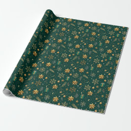Papel De Presente Elegante Verde e Dourado Natal
