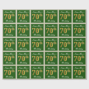 Papel De Presente Elegante, Verde, Faux Dourada 70 Aniversário + Nom