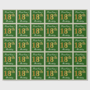 Papel De Presente Elegante, Verde, Faux Dourado 18º Aniversário + 