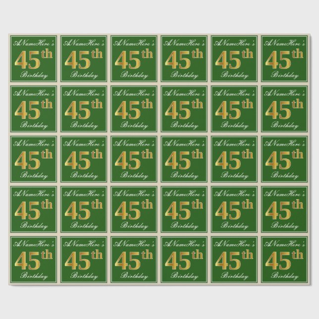 Papel De Presente Elegante, Verde, Faux Dourado 45º Aniversário + No (Aberto)