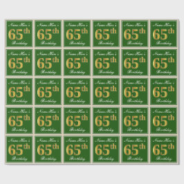 Papel De Presente Elegante, Verde, Faux Dourado 65º Aniversário + No