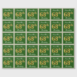 Papel De Presente Elegante, Verde, Faux Dourado 68º Aniversário + No