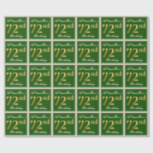 Papel De Presente Elegante, Verde, Faux Dourado 72º Aniversário + No
