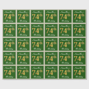 Papel De Presente Elegante, Verde, Faux Dourado 74º Aniversário + No