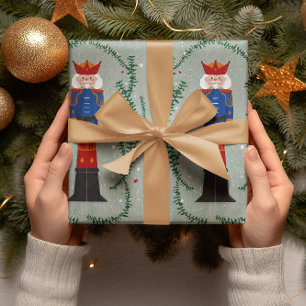 Papel De Presente Elegante Verde Festivo Alegre Natal Quebra-Nozes